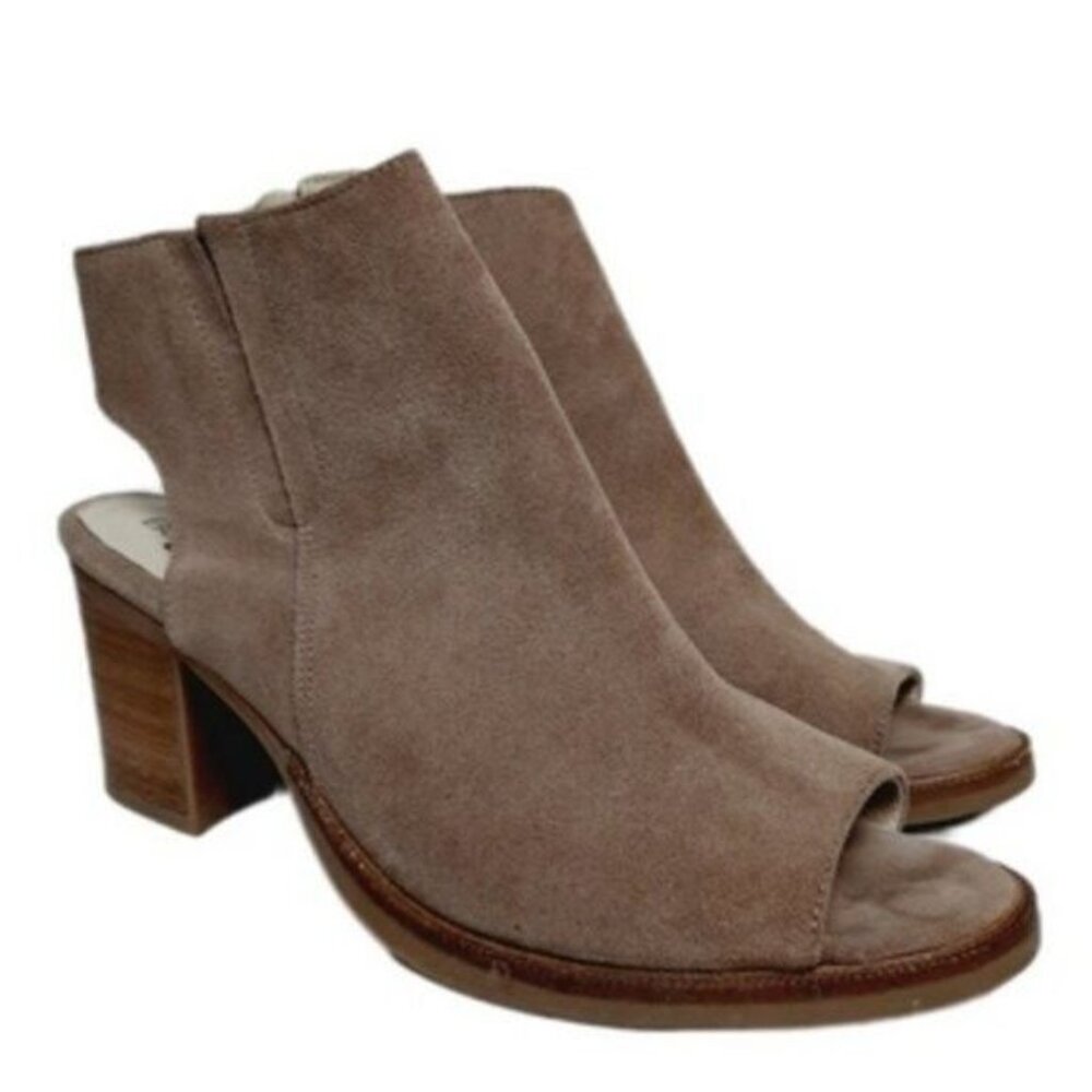 BOS. & CO. Celeste Peep-Toe Ankle Boots Heels Chunky Heel Genuine Suede Sz 9